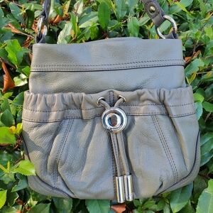B. Makowsky pebble leather green gray crossbody purse bag EC ~